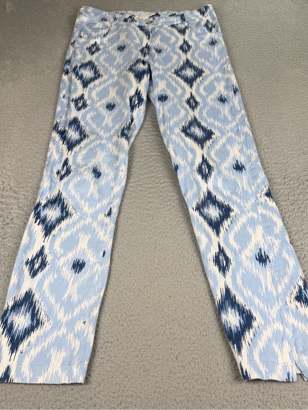 Gretchen Scott Pants Womens Medium Blue Printed Straight Leg Stretch Preppy